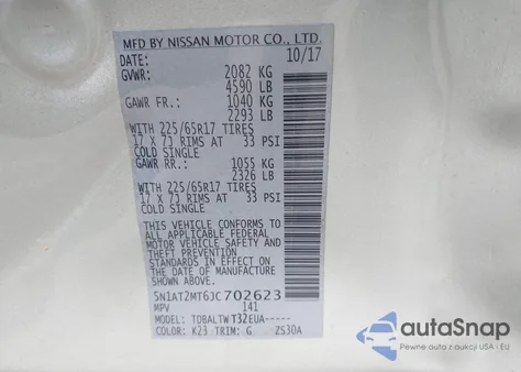2018 Nissan Rogue Sv from USA, damaged, VIN 5N1AT2MT6JC702623